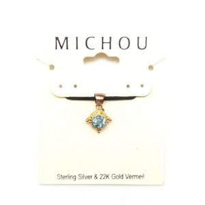 MICHOU Blue Topaz Birthstone Square Gold Vermeil Pendant 11/16" NEW